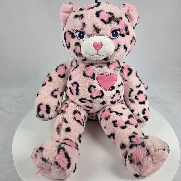 Build A Bear Pawfect Pink Cheetah Leopard Cat Kitty Heart Plush Stuffed Toy 18" - Picture 1 of 6